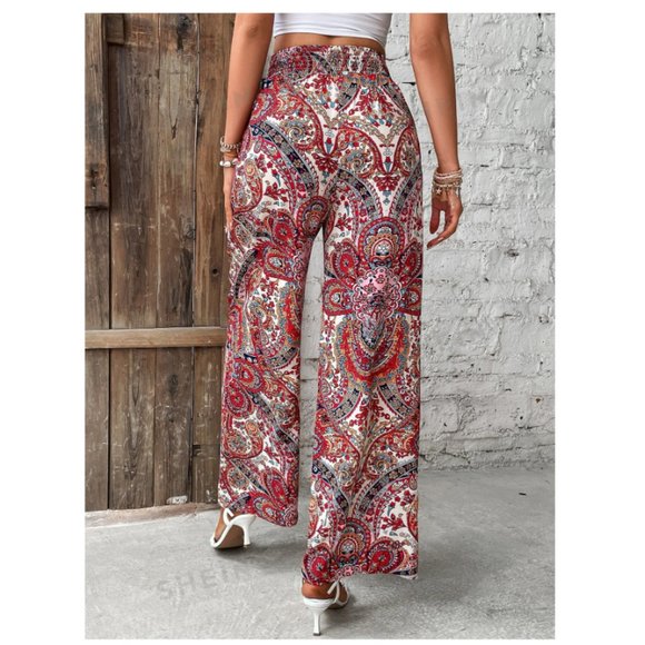 SHEIN VCAY Paisley Print Wide Leg Pants Size M  Waist 24 inches - Picture 2 of 9